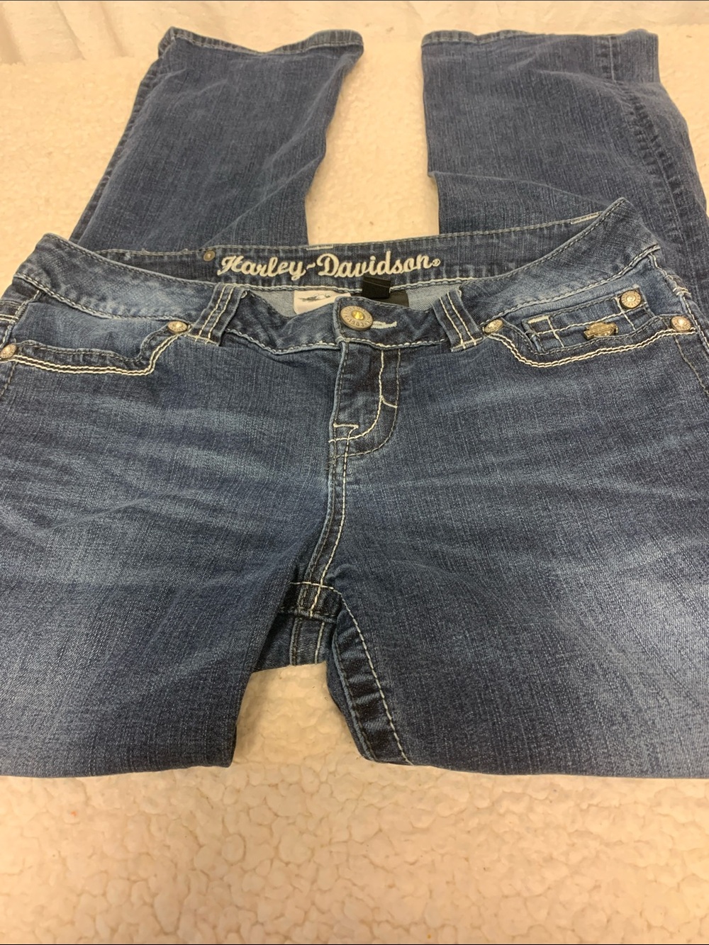 Harley-Davidson Women's Denim Jeans Size 10 Bling butt Cute 5-pockets Pre-Loved